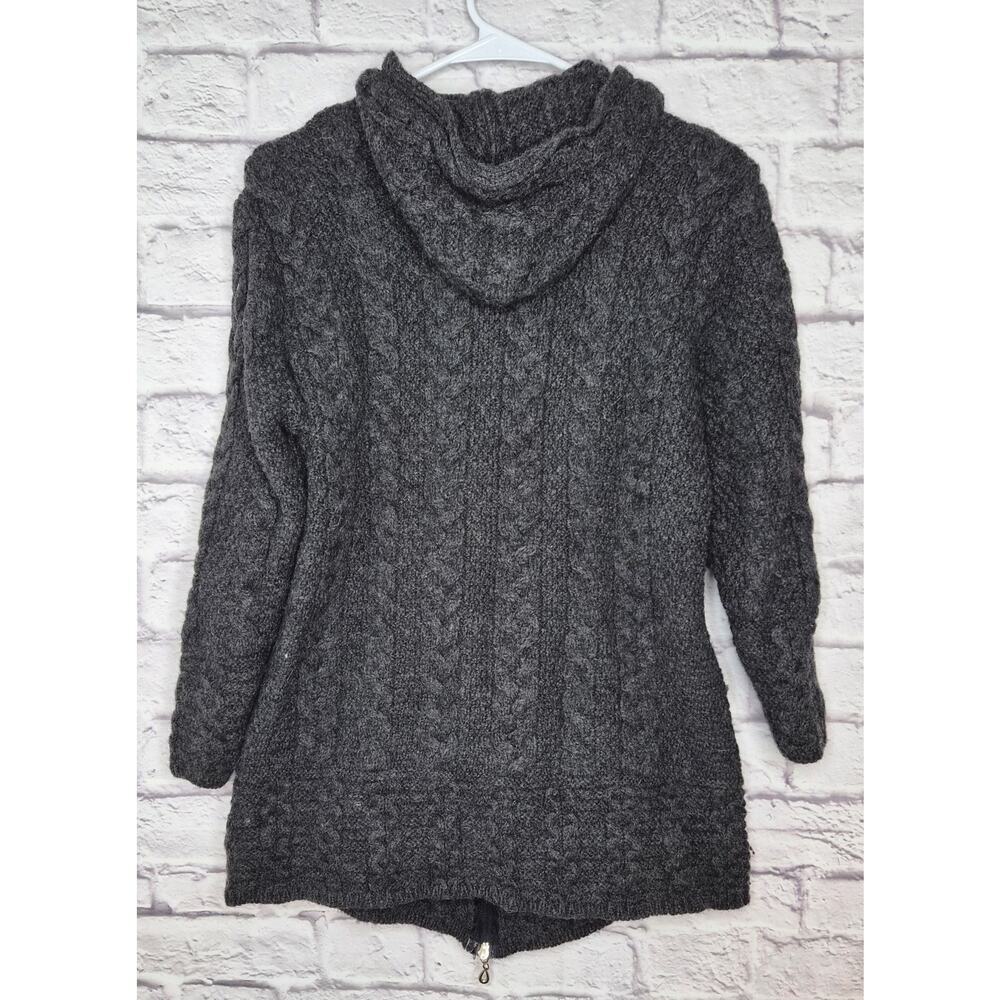 Aran Crafts Womens Small 100% Merino Wool Full Zip Sweater Gray Hooded Ireland. - Picture 3 of 8